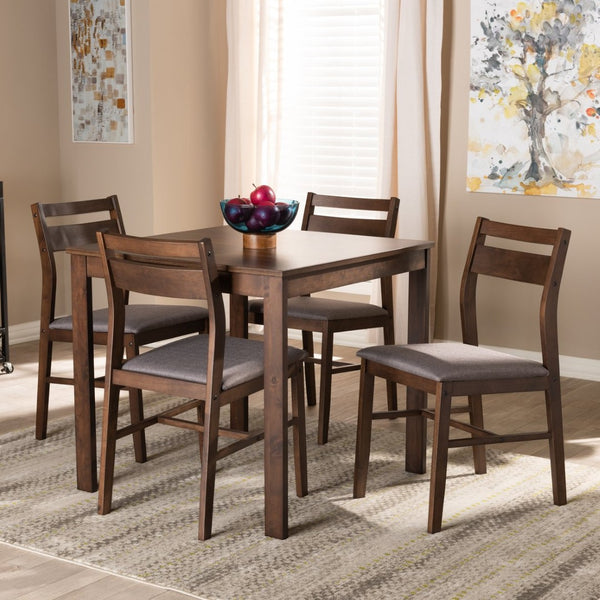 Baxton Studio Baxton Studio Lovy 5-Piece Modern Dining Set with Upholstered Chairs for Small Spaces and Style Gray Lovy Dining Set-Grey/Dark Walnut