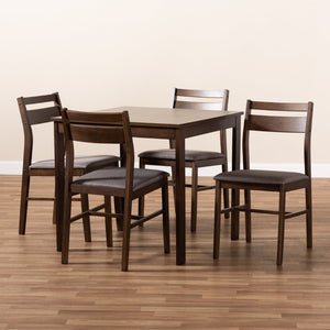 Baxton Studio Baxton Studio Lovy 5-Piece Modern Dining Set with Upholstered Chairs for Small Spaces and Style Gray Lovy Dining Set-Grey/Dark Walnut