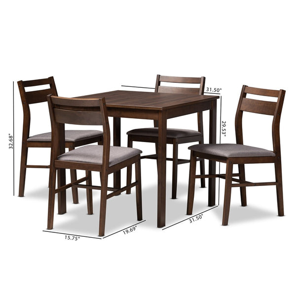 Baxton Studio Baxton Studio Lovy 5-Piece Modern Dining Set with Upholstered Chairs for Small Spaces and Style Gray Lovy Dining Set-Grey/Dark Walnut