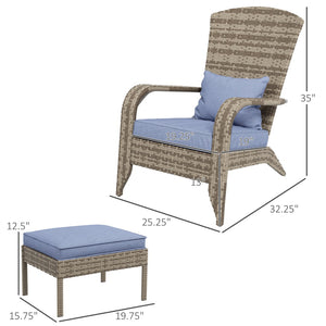 English Elm Outsunny Wicker Adirondack Chair & Ottoman Set – Cozy Outdoor Lounge With Cushions For Deck, Gray W2225P174012-GIGA