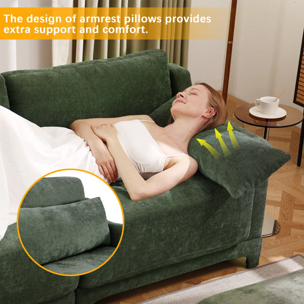 English Elm Four-Seater Sofa Set With Movable Ottoman, Ergonomic Lumbar Pillow, Premium Chenille Upholstery, Green W714S01222