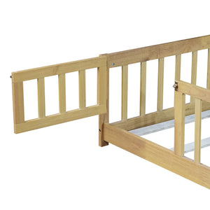 English Elm Full Size Floor Bed With Safety Guardrails, Eco-Friendly Rubber Wood, Minimalist Design & Easy Access W504P286380