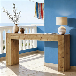 English Elm Wood Solid Fir Console Table Handcrafted Farmhouse Style for Entryway or Sofa T3971P448350