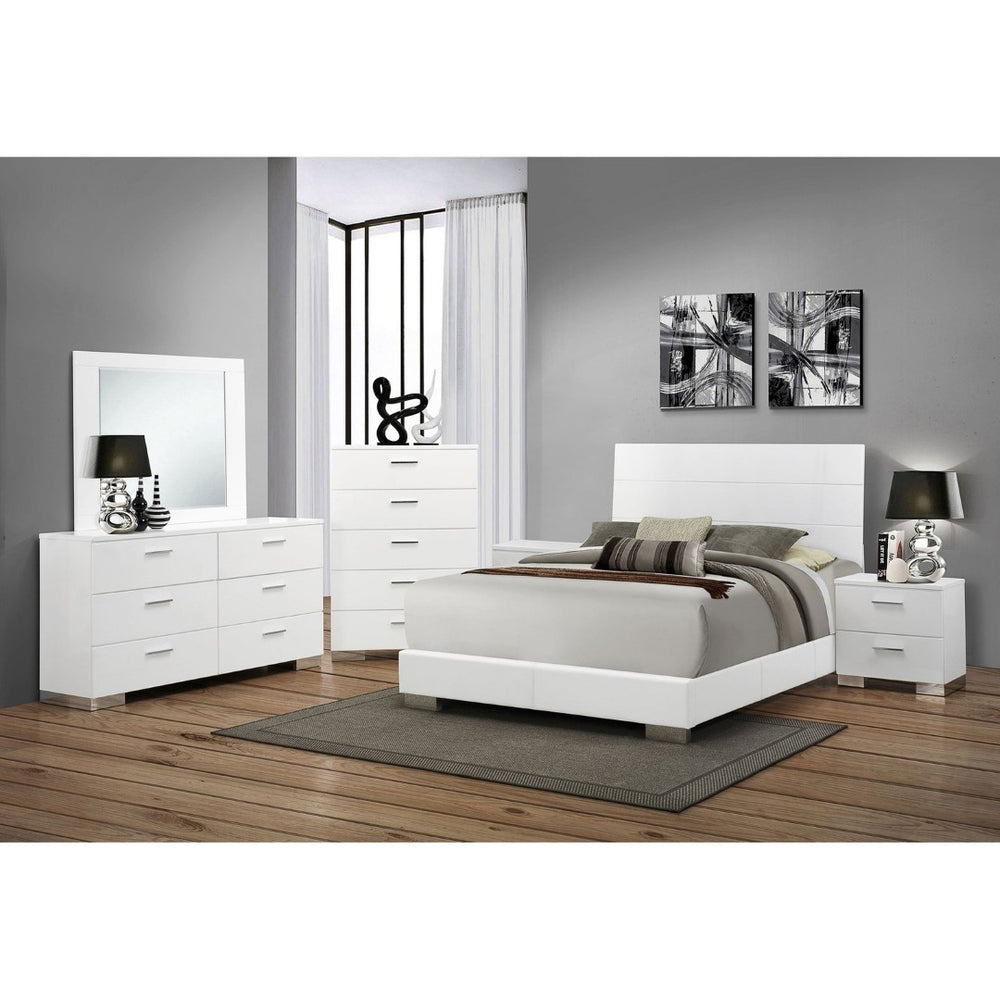 English Elm Lincoln Eastern King Bedroom Set with Led Headboard Two-tone Wood and White Panels B062S01501