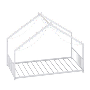 English Elm Twin iron roof bed frame with LED light strips for kids, sturdy 350lb capacity, easy 30-min assembly White W1820P308330