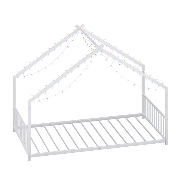 English Elm Twin iron roof bed frame with LED light strips for kids, sturdy 350lb capacity, easy 30-min assembly White W1820P308330