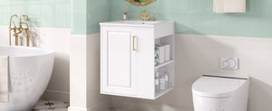 English Elm 20" Floating Bathroom Vanity with Ceramic Sink Soft Close Door and Open Side Shelf N710P332061K