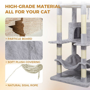 English Elm 71 Inch Floral Cat Tower with Condo Hammock Sisal Posts and Plush Perches for Large Breeds Light Gray W243P326647