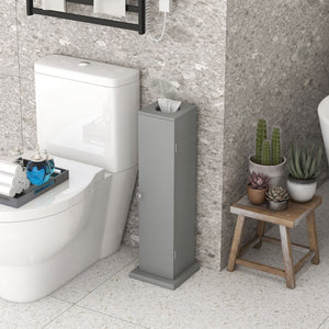 English Elm HOMCOM Modern Corner Toilet Paper Tower Cabinet with Hidden Screw Design and Magnetic Door Lock Gray W2225P217010
