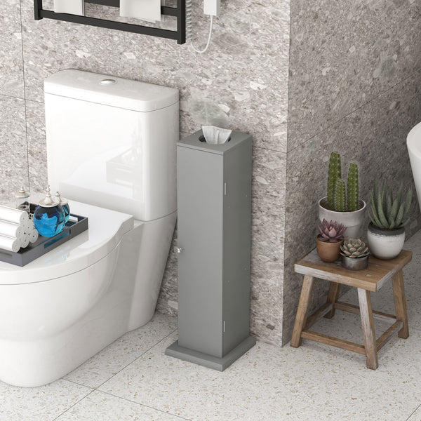 English Elm HOMCOM Modern Corner Toilet Paper Tower Cabinet with Hidden Screw Design and Magnetic Door Lock Gray W2225P217010