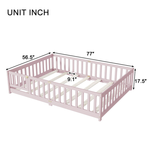English Elm Full Size Rubberwood Floor Bed with Safety Guardrails and Latching Door for Toddlers Pink W504P429304