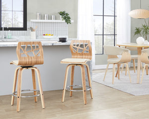 English Elm Fixed-height Swivel Counter Stools with Faux Leather Seats and Chrome Footrest Set of 2 B202S01825