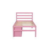 English Elm Twin Size Wood Platform Bed With Removable Storage Shelves, Built-In Two Storage Drawers For Added Convenience, Pink