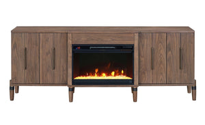 English Elm Tranquility Walnut Fireplace Tv Stand with Mid-century Legs Fits Tvs up to 90 Inches B108P411438