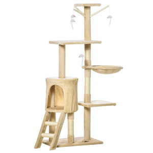 English Elm Pawhut Plush Sisal Cat Tower with Condo Hammock Perch and Dangling Toys for Indoor Cats W2225P200704