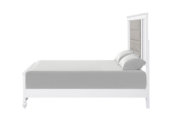 English Elm Livorno Silver Champagne Queen Bed with Velvet Upholstered Headboard, LED Lighting & Mirror Trim B078S00610