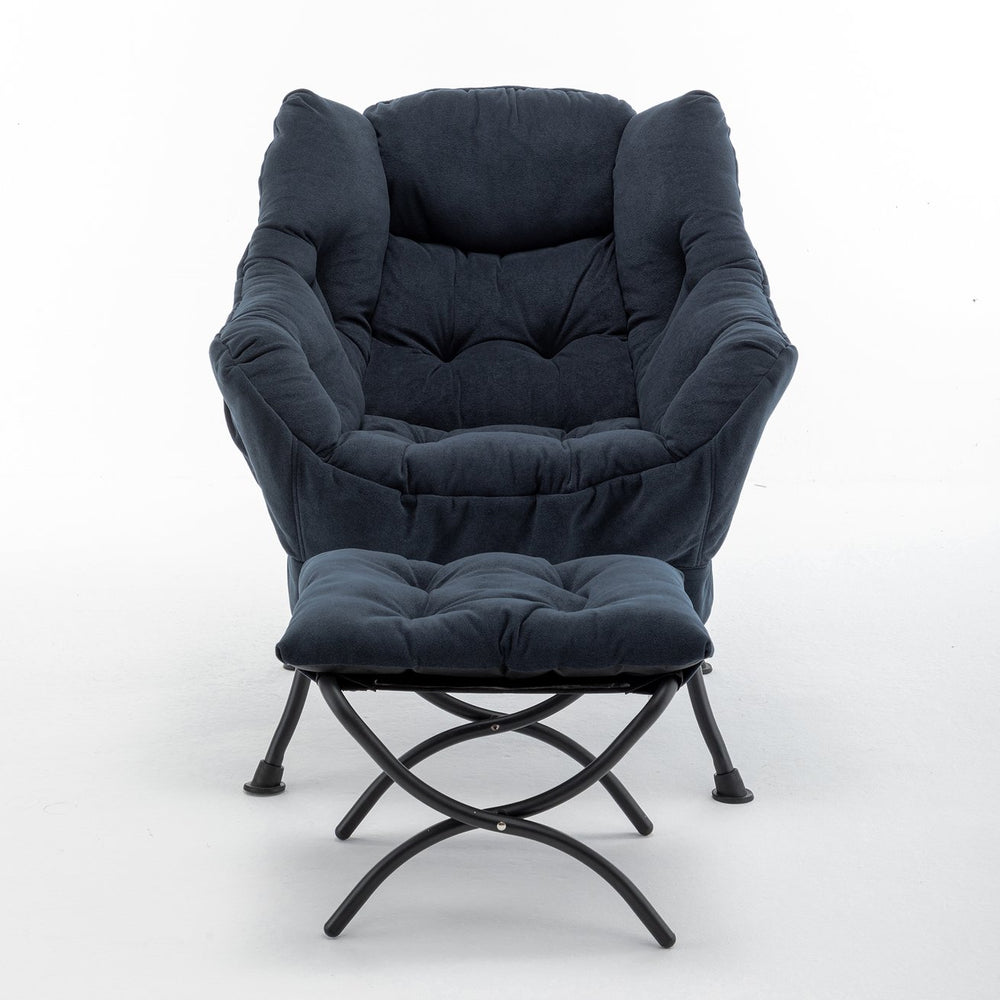 English Elm Accent Recliner Chair With Ottoman – Plush Navy Velvet Lounge Seat For Home, Office & Small Spaces T3903P372941