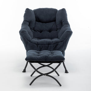 English Elm Accent Recliner Chair With Ottoman – Plush Navy Velvet Lounge Seat For Home, Office & Small Spaces T3903P372941