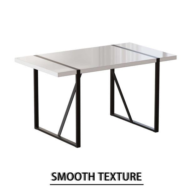 English Elm 55 Inch White Mdf Dining Table with Black Metal Legs Seats Six Industrial Farmhouse W2189P242109