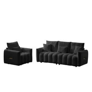 English Elm 80.7 Inch Plush Teddy Velvet 3 Seat Sofa Solid Wood Frame with Six Included Cushions Black W2564S00067