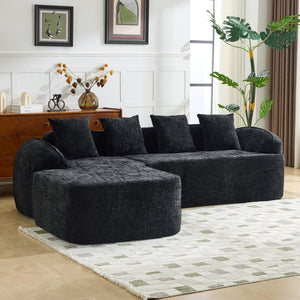 English Elm Beige Chenille L-shaped Sectional Sofa with Chaise Deep Seating and Curved Armrests Black W3612S00030