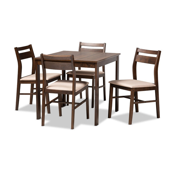 Baxton Studio Baxton Studio Lovy 5-Piece Modern Dining Set with Upholstered Chairs for Small Spaces and Style Beige Lovy Dining Set-Beige/Dark Walnut