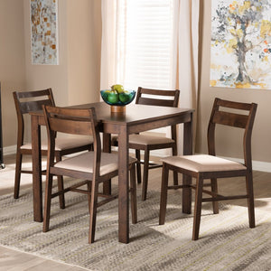 Baxton Studio Baxton Studio Lovy 5-Piece Modern Dining Set with Upholstered Chairs for Small Spaces and Style Beige Lovy Dining Set-Beige/Dark Walnut