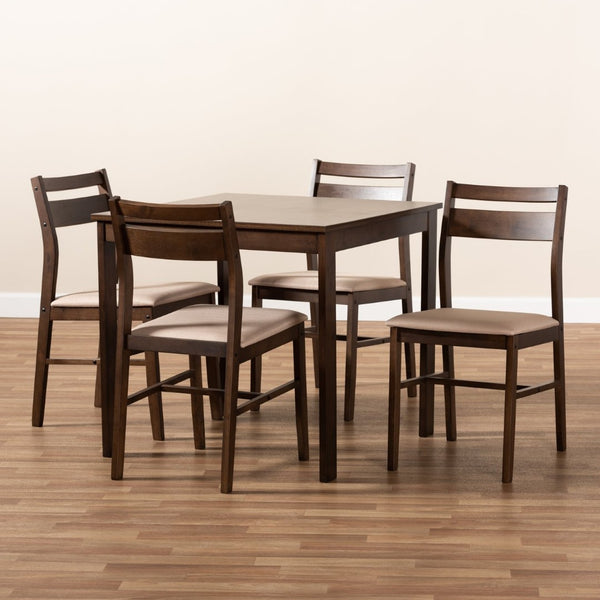 Baxton Studio Baxton Studio Lovy 5-Piece Modern Dining Set with Upholstered Chairs for Small Spaces and Style Beige Lovy Dining Set-Beige/Dark Walnut