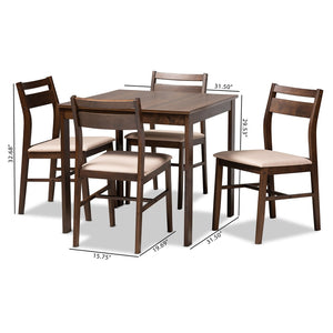 Baxton Studio Baxton Studio Lovy 5-Piece Modern Dining Set with Upholstered Chairs for Small Spaces and Style Beige Lovy Dining Set-Beige/Dark Walnut