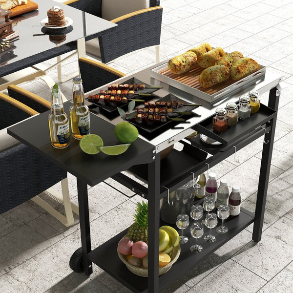 English Elm Outsunny Outdoor Bar Cart With Stainless Steel Top, Mobile 2-Tier Serving Station, Hooks & Storage W2225P174458-GIGA