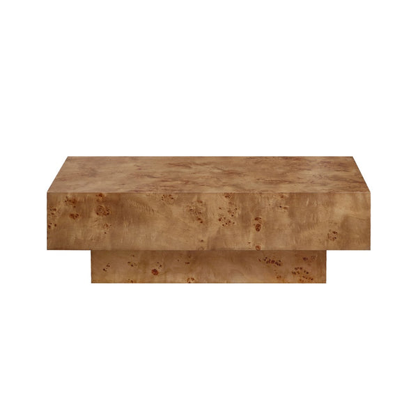 English Elm 43.31 Inch Burl Veneer Rectangular Coffee Table Mid-century Pedestal Base Living Room Walnut W2582P431212