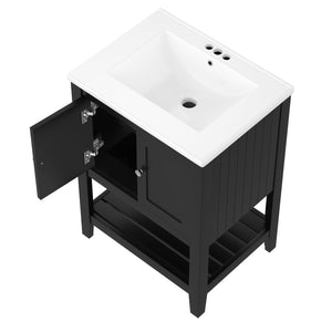 English Elm 24" Modern Sleek Bathroom Vanity with Ceramic Sink, Solid Wood Frame, Waterproof Finish and Open Shelf Storage Black N725P246473B