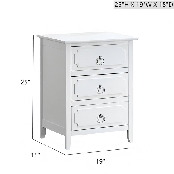 English Elm Daniel 3-Drawer Nightstand White with Polished Nickel Hardware, Dovetailed Drawers, Fully Assembled B078P408782