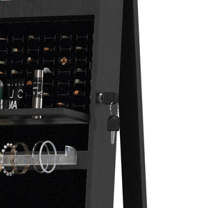 English Elm 360°swivel Jewelry Armoire with Lighted Interior Full Length Mirror Lockable White Black W3406P411299