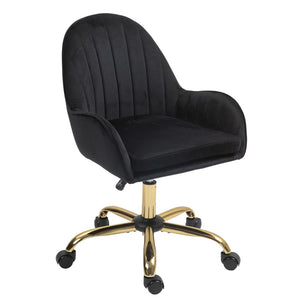 English Elm Velvet Swivel Chair with Gold Base Adjustable Glam Seat for Bedroom Vanity Office W1733P215112