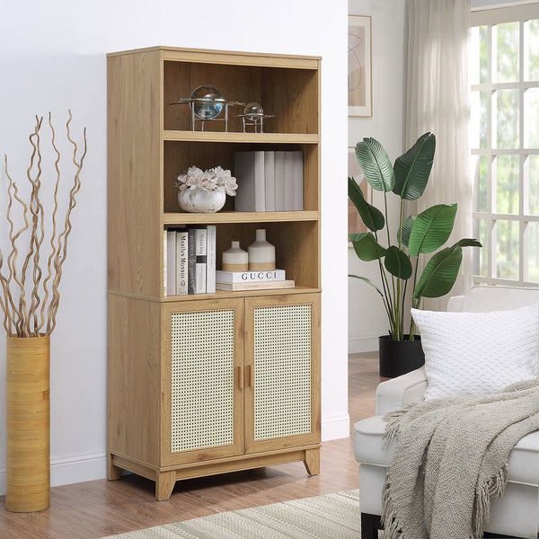 English Elm Sheridan 31" Bookcase Cabinet with 7 Shelves, Soft-Close Doors, Adjustable Shelves, Stylish Legs Natural B365P397893