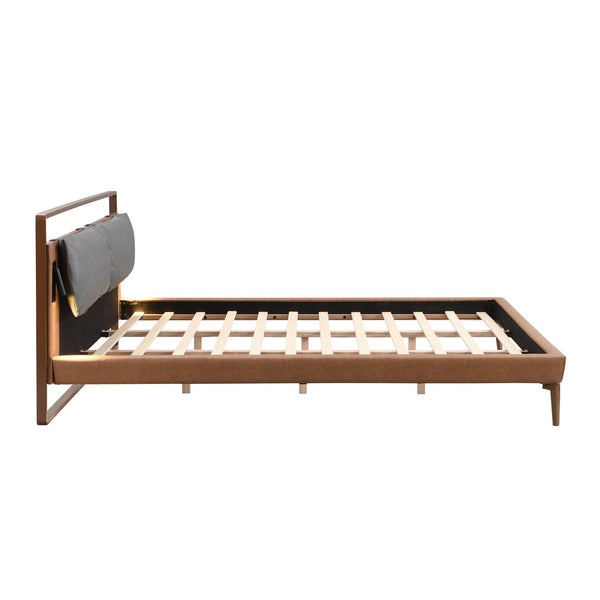 English Elm Christopher Knight Home® - Brown&Gray Leather King Bed With Adjustable Led Night Lights & Sturdy Support – Modern Elegance N758D536162D