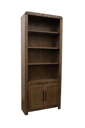 English Elm Haven 78" Bookcase Pier Cabinet — Oak Veneer, Curved Transitional Design with Shelves & Doors (No Assembly) Brown B108P364417