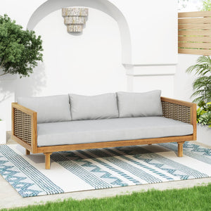 English Elm Christopher Knight Home® - Claremont 3 Seater Daybed With Stylish Rattan Arms & Water-Resistant Cushions For Outdoor Relaxation N770P205570L