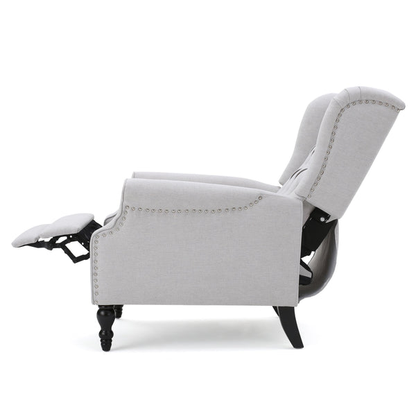 English Elm Christopher Knight Home® - Light Grey Tufted Fabric Arm Chair Recliner with Wingback Design, Button-Tufted Diamond Stitch Comfort and Pushback Recline, 28.5"W x 62"D Fully Reclined — Stylish Living Room Accent 56992.00LGY