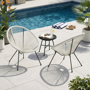 English Elm Anson Outdoor Accent Chairs Set of 2 Woven Rattan Basket Seat Patio Lounge Pair White N773P404950W