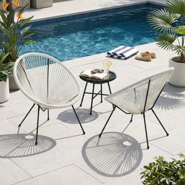 English Elm Anson Outdoor Accent Chairs Set of 2 Woven Rattan Basket Seat Patio Lounge Pair White N773P404950W