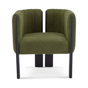 English Elm Dining Chair Set of 4 Olive Boucle Upholstered with Matte Black Rubberwood Legs N779P341494G-2