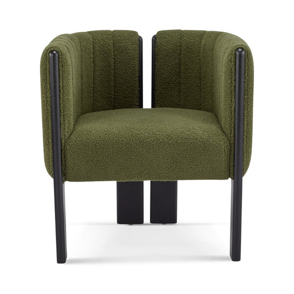 English Elm Dining Chair Set of 4 Olive Boucle Upholstered with Matte Black Rubberwood Legs N779P341494G-2