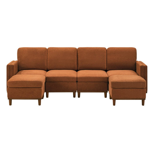 English Elm Modern Modular Sectional Sofa with Plush Cushions and Tapered Legs for Living Rooms Orange W2085S00102