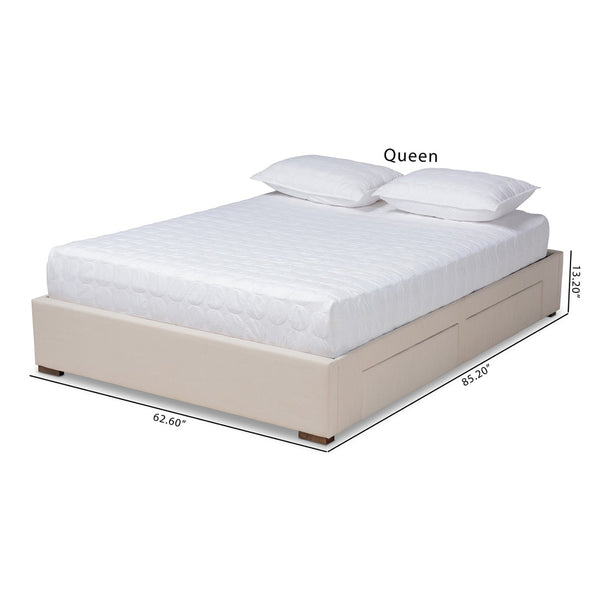 Baxton Studio Baxton Studio Leni Modern Beige Upholstered King Size Platform Bed with 4 Drawers for Storage Solutions CF9045-Beige-King