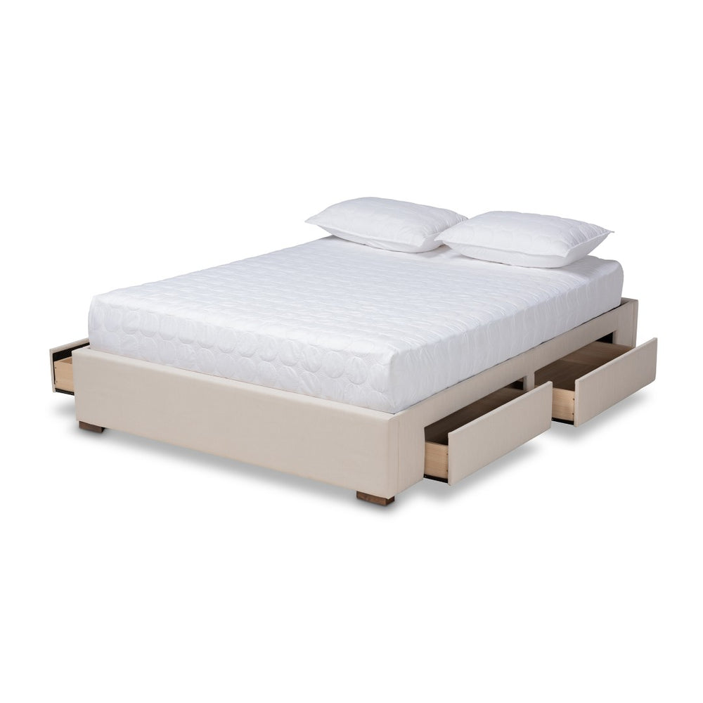 Baxton Studio Baxton Studio Leni Modern Beige Upholstered King Size Platform Bed with 4 Drawers for Storage Solutions CF9045-Beige-King