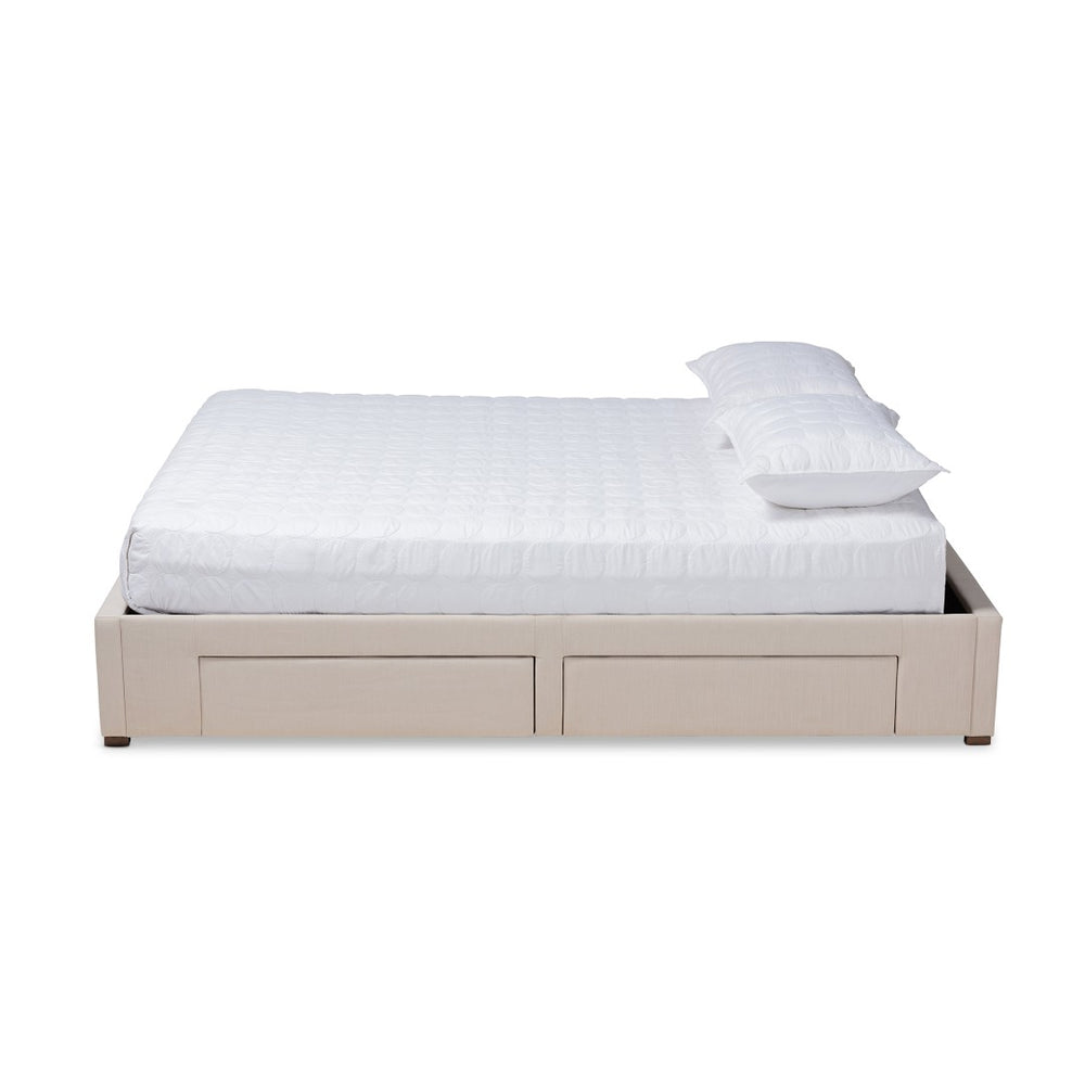Baxton Studio Baxton Studio Leni Modern Beige Upholstered King Size Platform Bed with 4 Drawers for Storage Solutions CF9045-Beige-King
