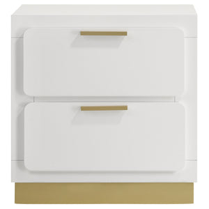 English Elm Sophia White 2-Drawer Nightstand with Gold Accents and Black Base, Sleek Modern Bedside Storage Elegance B062P299898