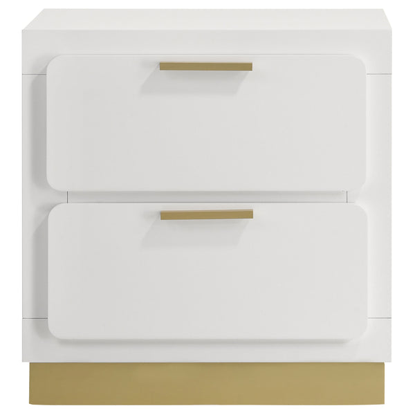 English Elm Sophia White 2-Drawer Nightstand with Gold Accents and Black Base, Sleek Modern Bedside Storage Elegance B062P299898